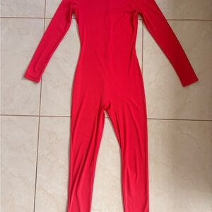 Red Long-Sleeve Full-Body Jumpsuit